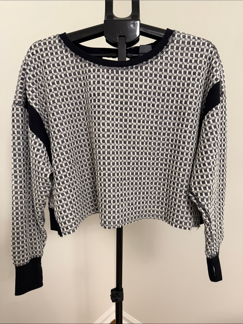 FP Movement by Free People Navy & White Woven Crewneck Sweater